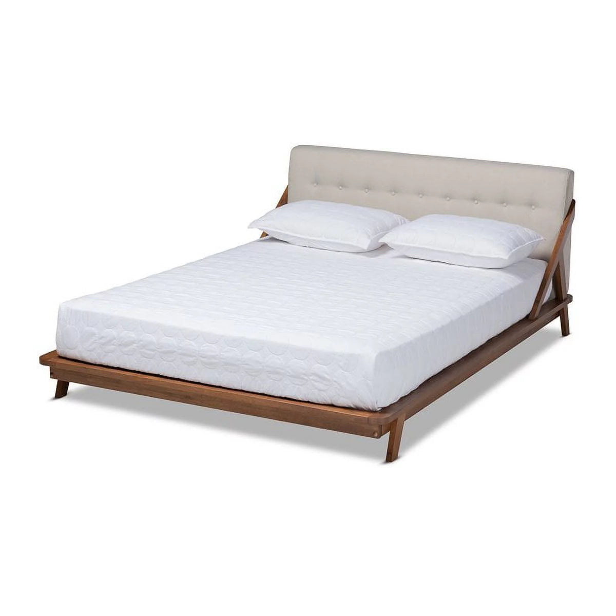 King Platform Bed in Light Beige/Walnut Brown C671
