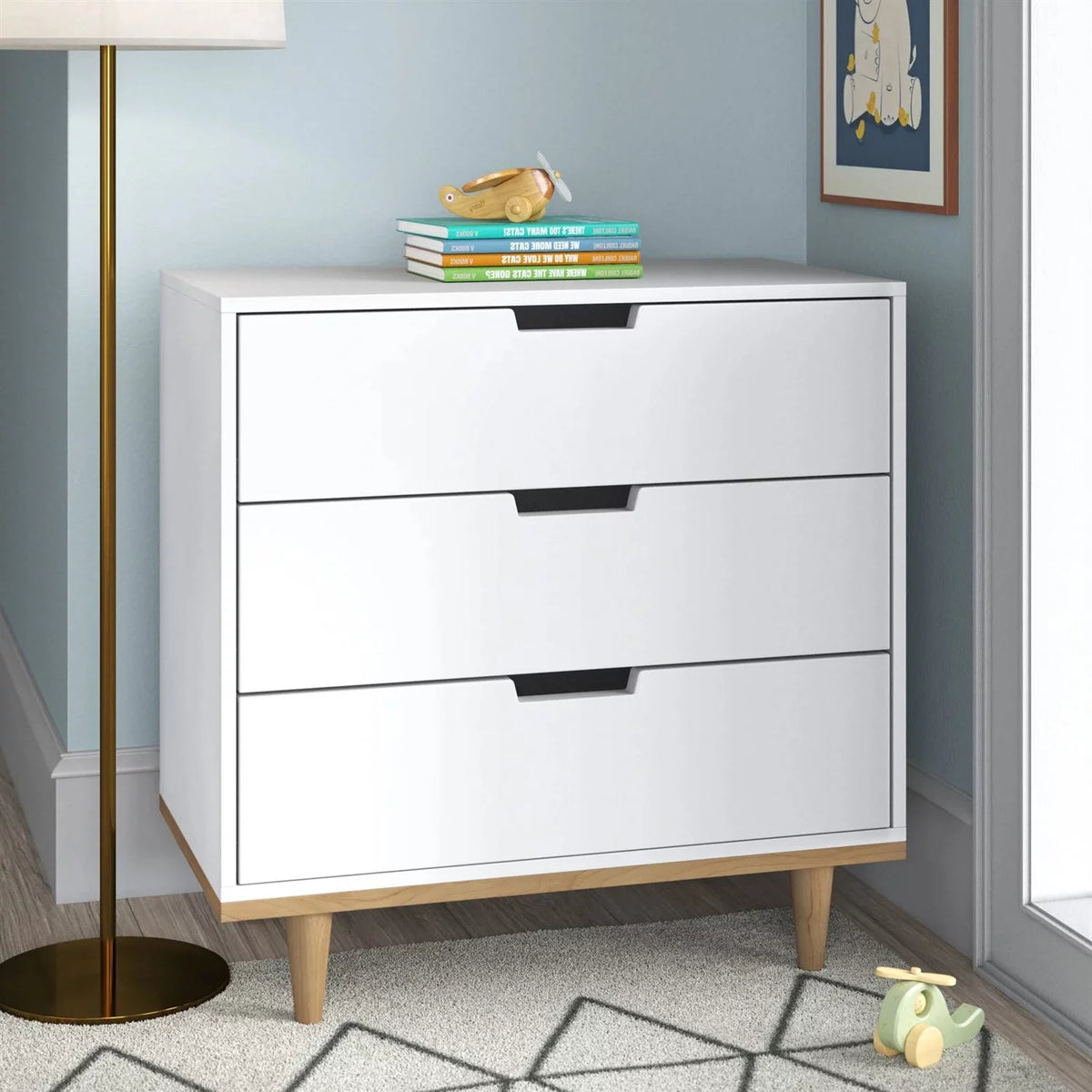 3 Drawer White Wood Dresser D7940