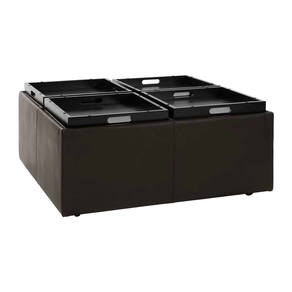 Espresso Faux Leather Storage Cocktail Ottoman V4630