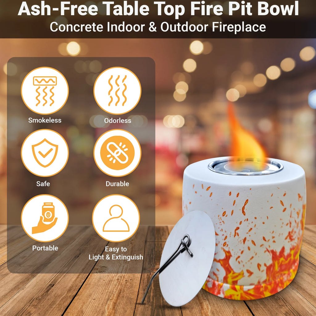 White Round Concrete Bio Ethanol Tabletop Fire Pit M98247