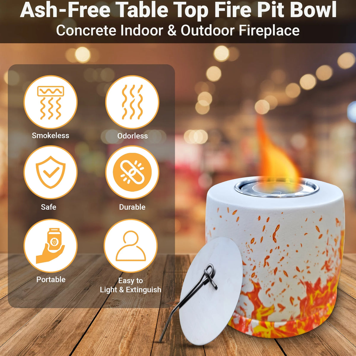 White Round Concrete Bio Ethanol Tabletop Fire Pit M98247