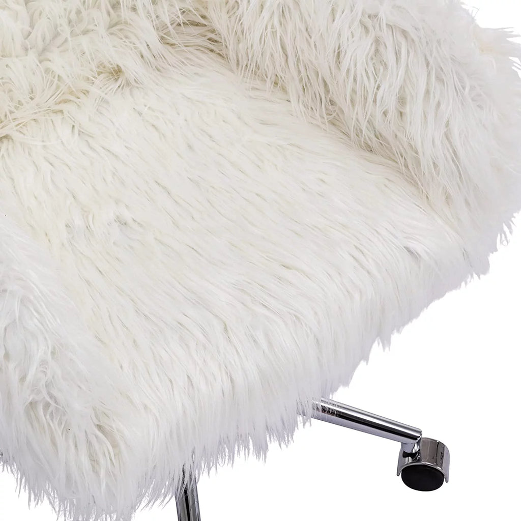 White Faux Fur Upholstered Swivel Vanity Chair K277