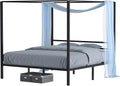 Queen Size Black Metal Canopy Platform Bed Frame with Headboard V90954