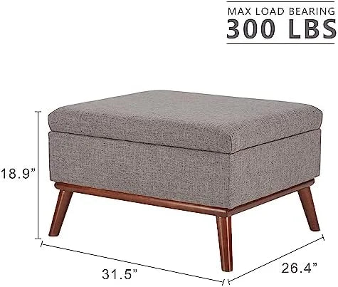 Beige Ottoman Coffee Table with Lid Lifting and Wooden Legs B51697