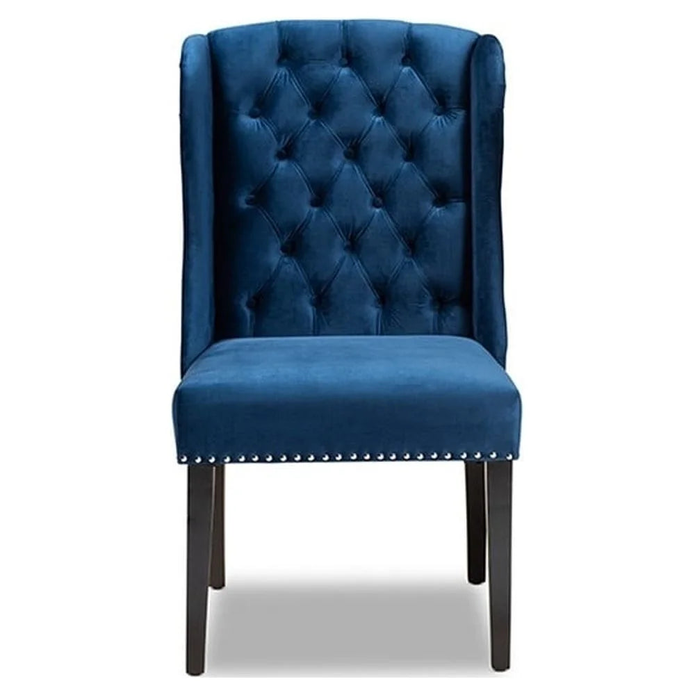 Navy Blue Velvet Upholstered Wood Wingback Dining Chair Y3001