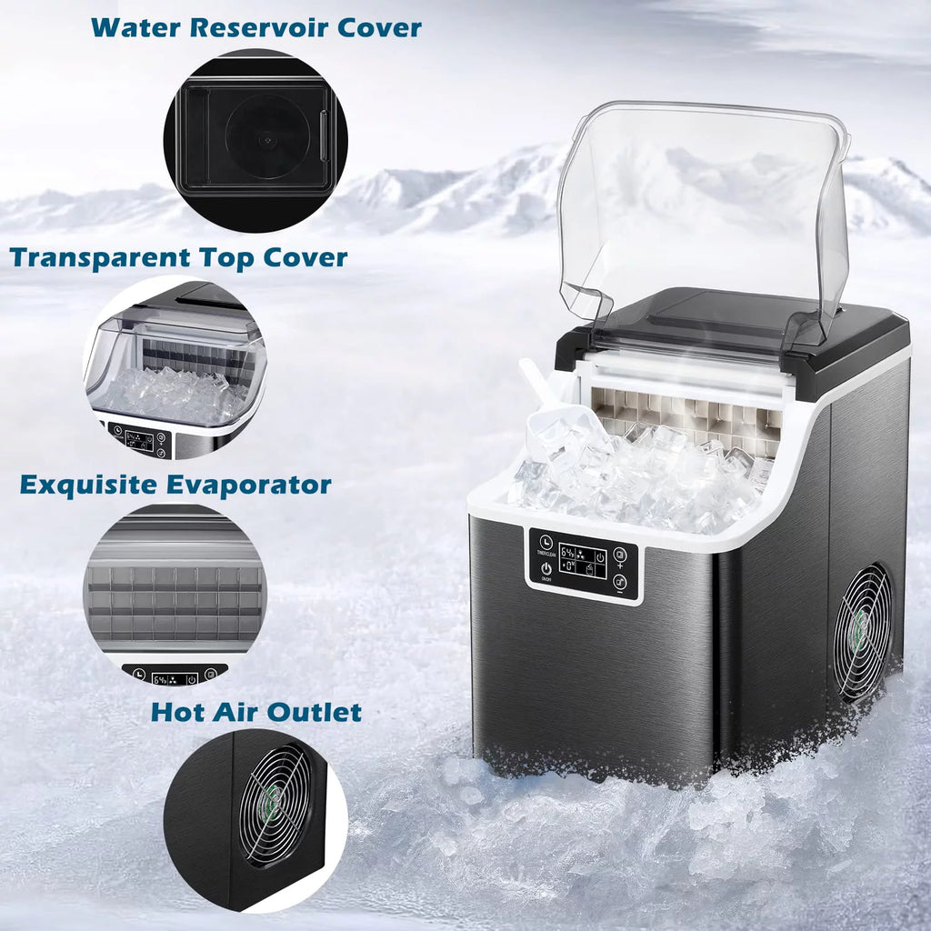 44Lbs/24H Self-Cleaning Portable Compact Ice Maker with Ice Scoop & Basket P802
