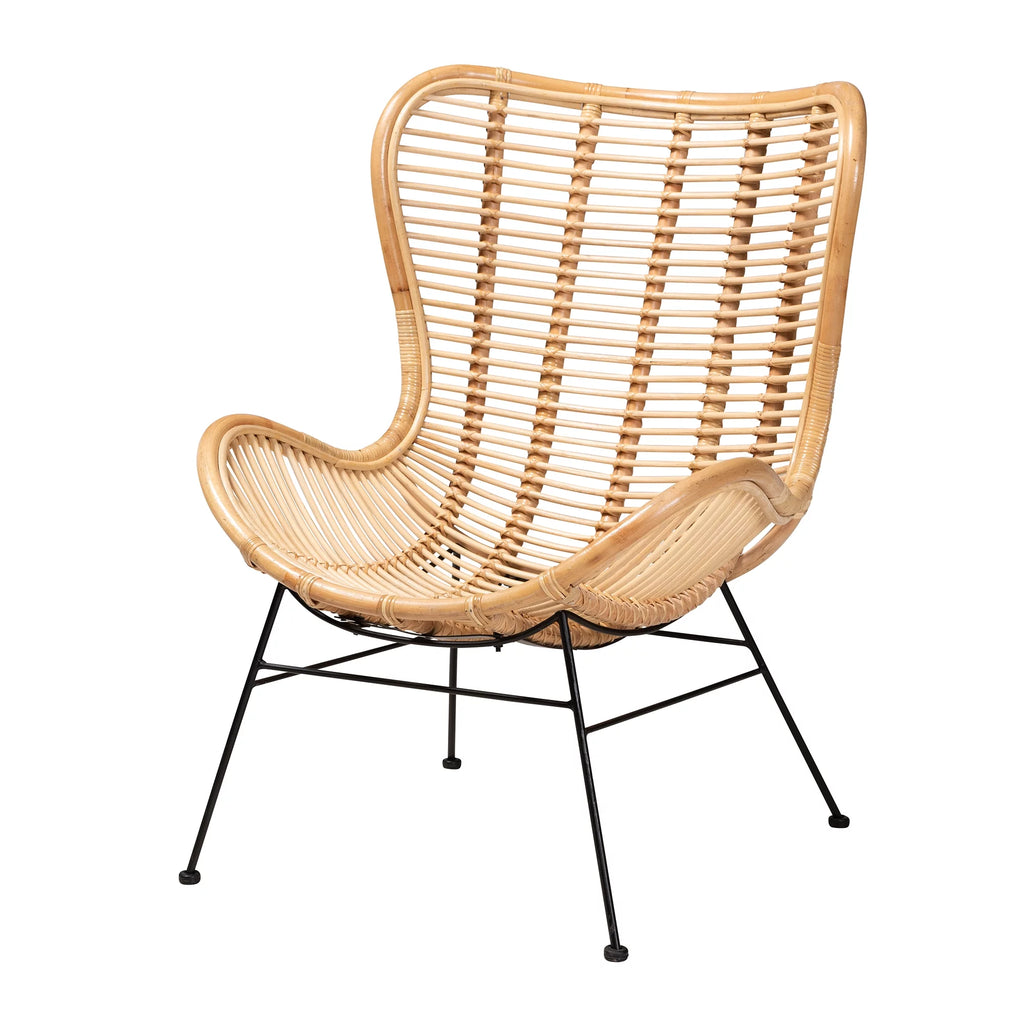 Natural Brown Rattan and Black Metal Accent Chair U7423