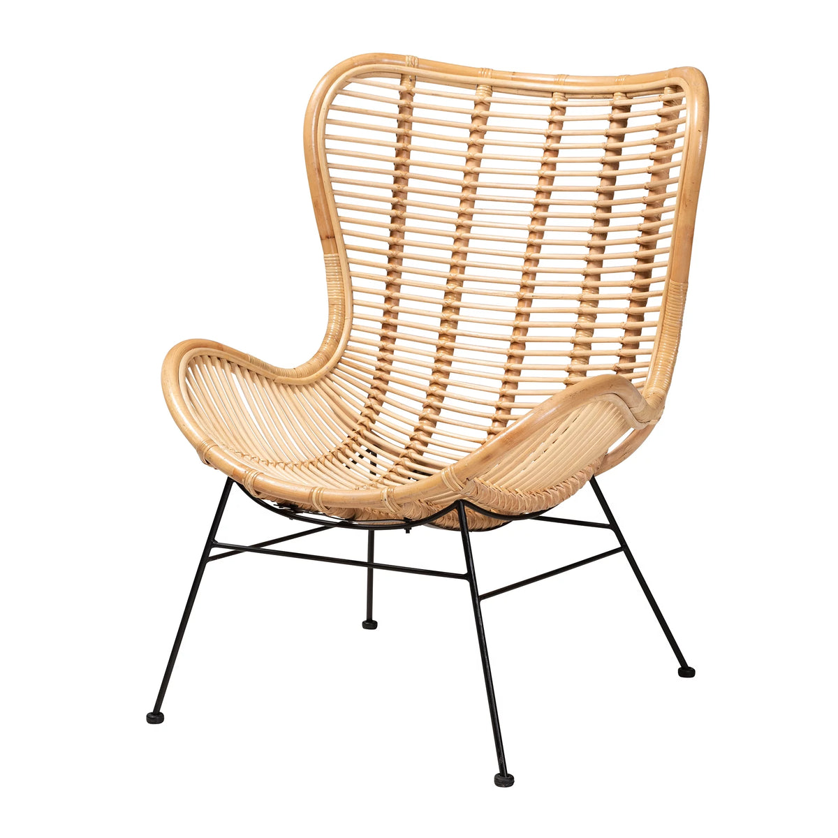 Natural Brown Rattan and Black Metal Accent Chair U7423
