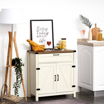 2 Door Accent Cabinet Brown Distressed White O7817
