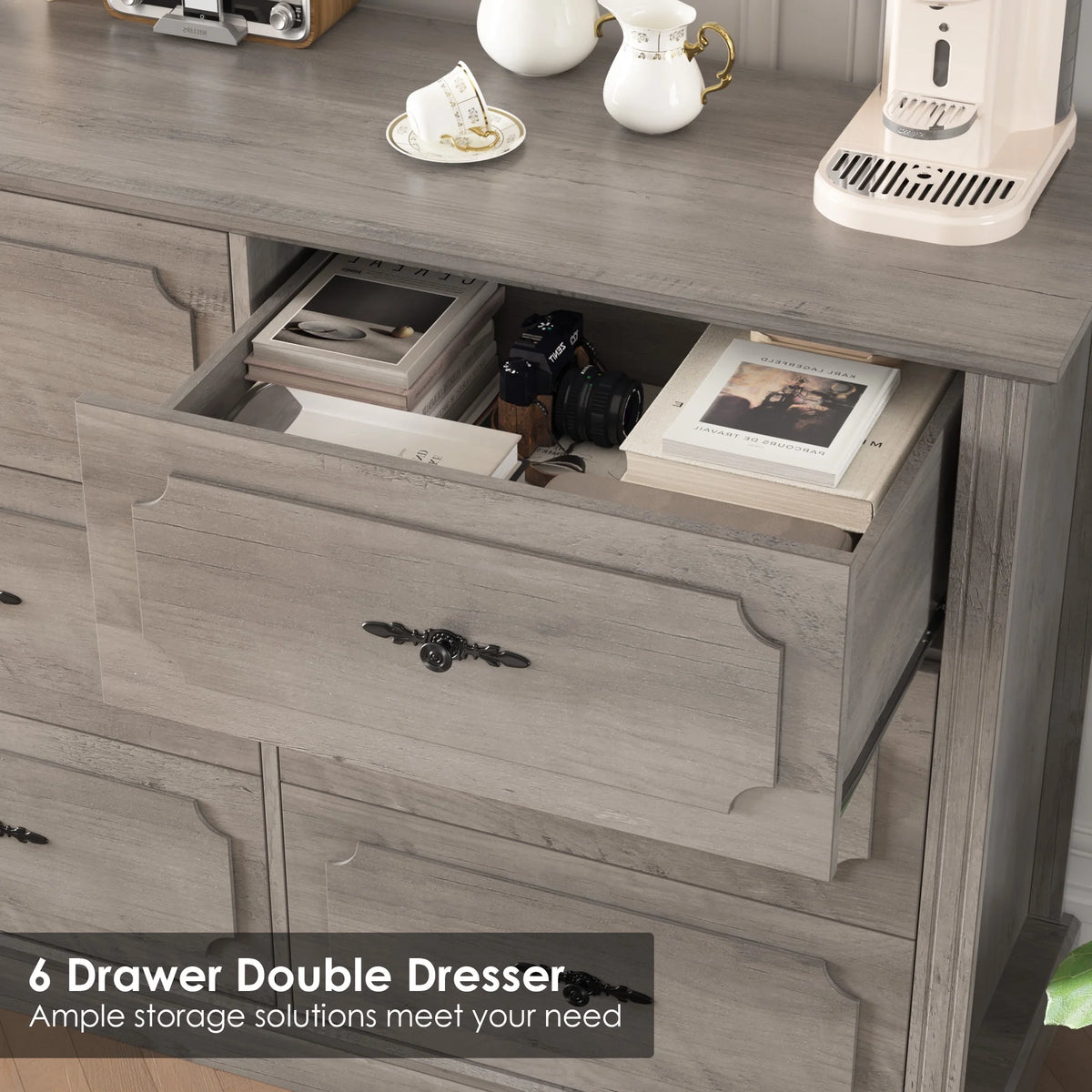 White 6 Drawer Wood Dresser D5798