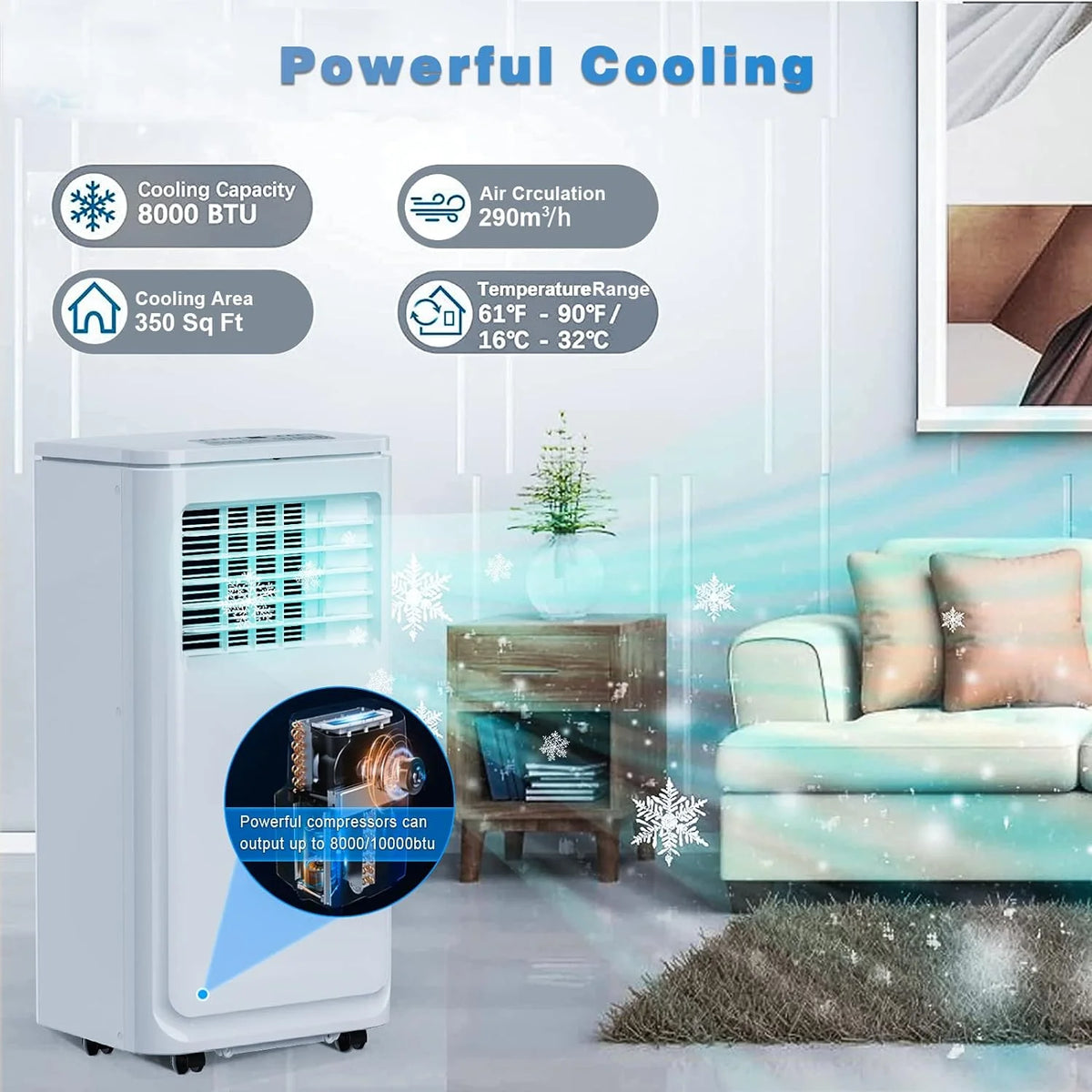 8000 BTU Portable Indoor Air Conditioner with Remote Control X8641