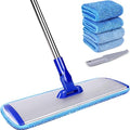 18" Microfiber Flat Mop with Stainless Steel Handle, 4 Reusable Mop Pads T941