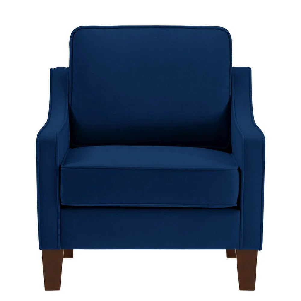 Navy Velvet Upholstered Armchair with Wooden Legs J474690