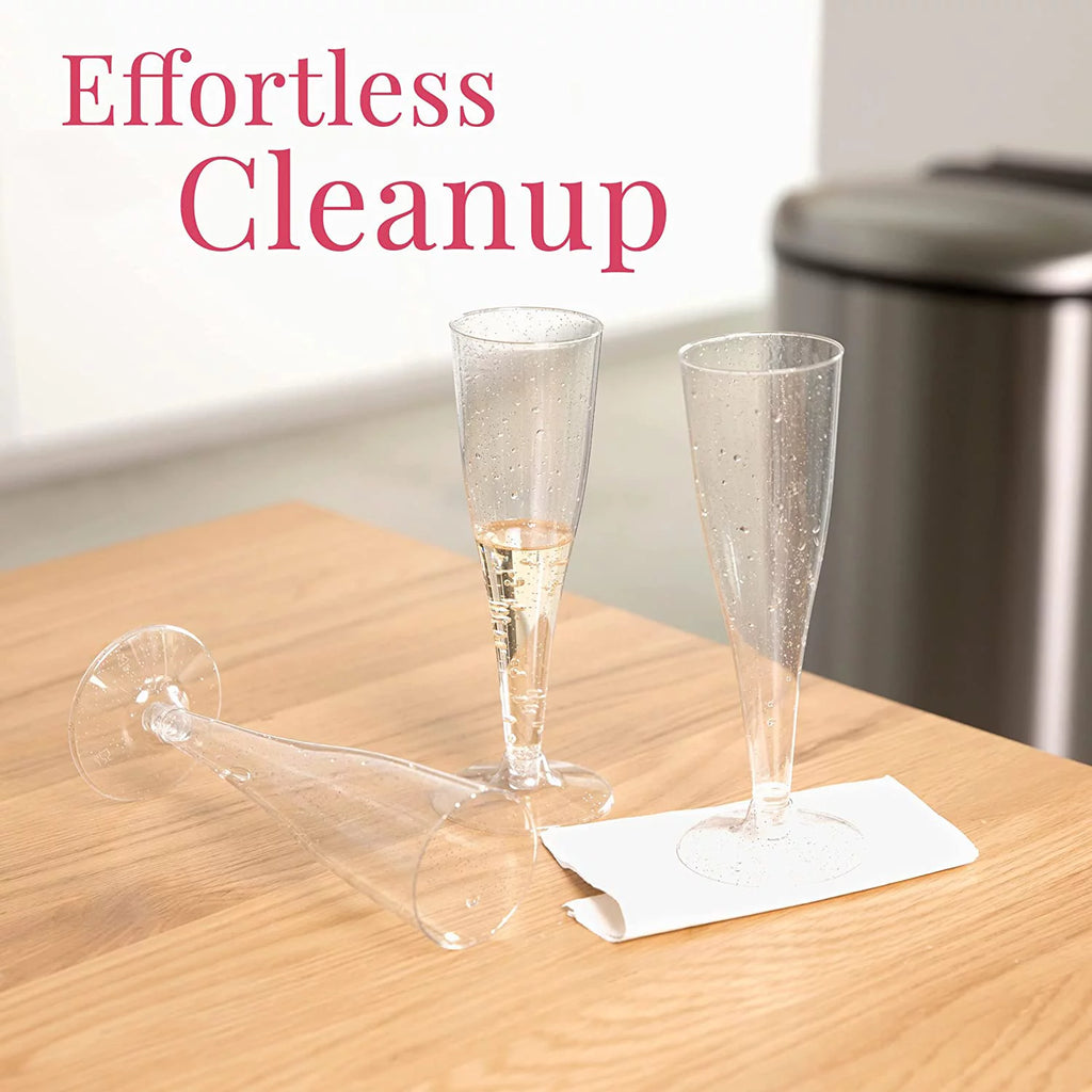 100 Pack Silver Glitter Plastic Champagne Flutes F323