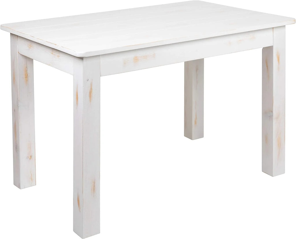 46" X 30" Rectangular Antique Rustic White Solid Pine Dining Table Q58488