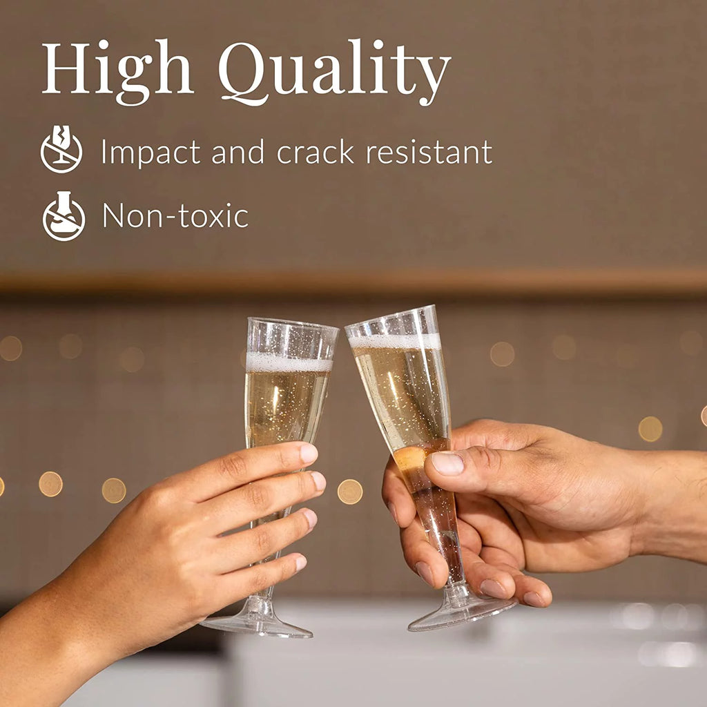 100 Pack Silver Glitter Plastic Champagne Flutes F323