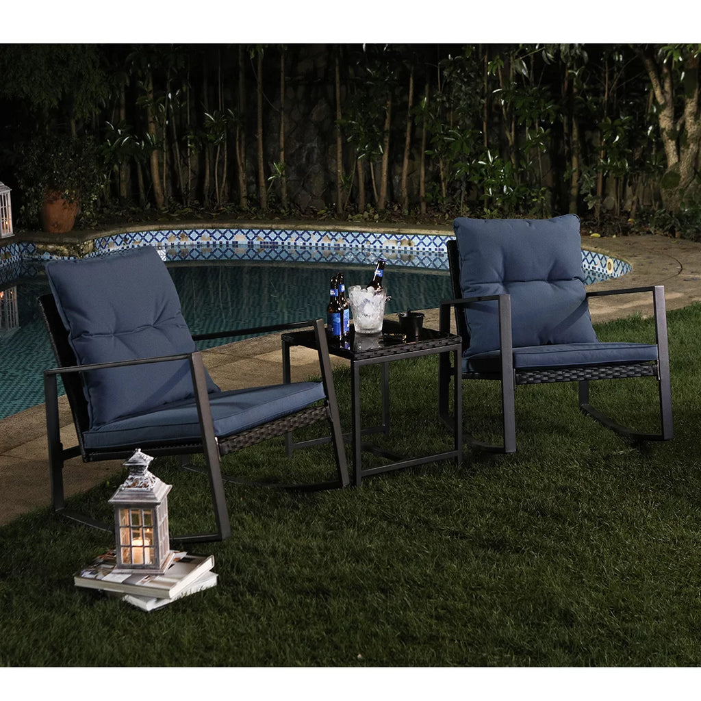 3 Piece Metal Bistro Set with Beige Cushions V511
