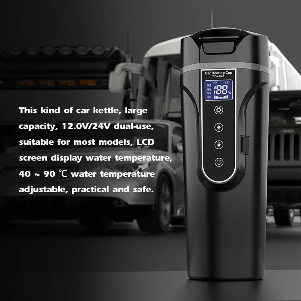 12V 24V Heated Water Cup Electric Kettle LCD Display X7503