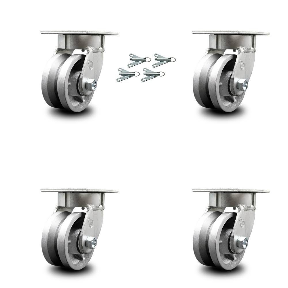 4 inch V Groove Semi Steel Swivel Caster Set with Swivel Lock Q3753