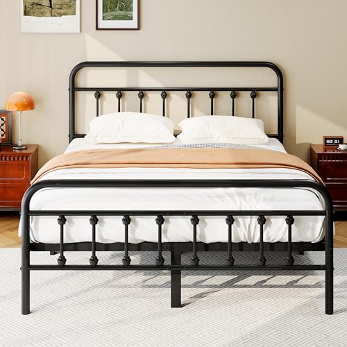 Full Size Black Metal Platform Bed Frame with Headboard and Footboard C8189
