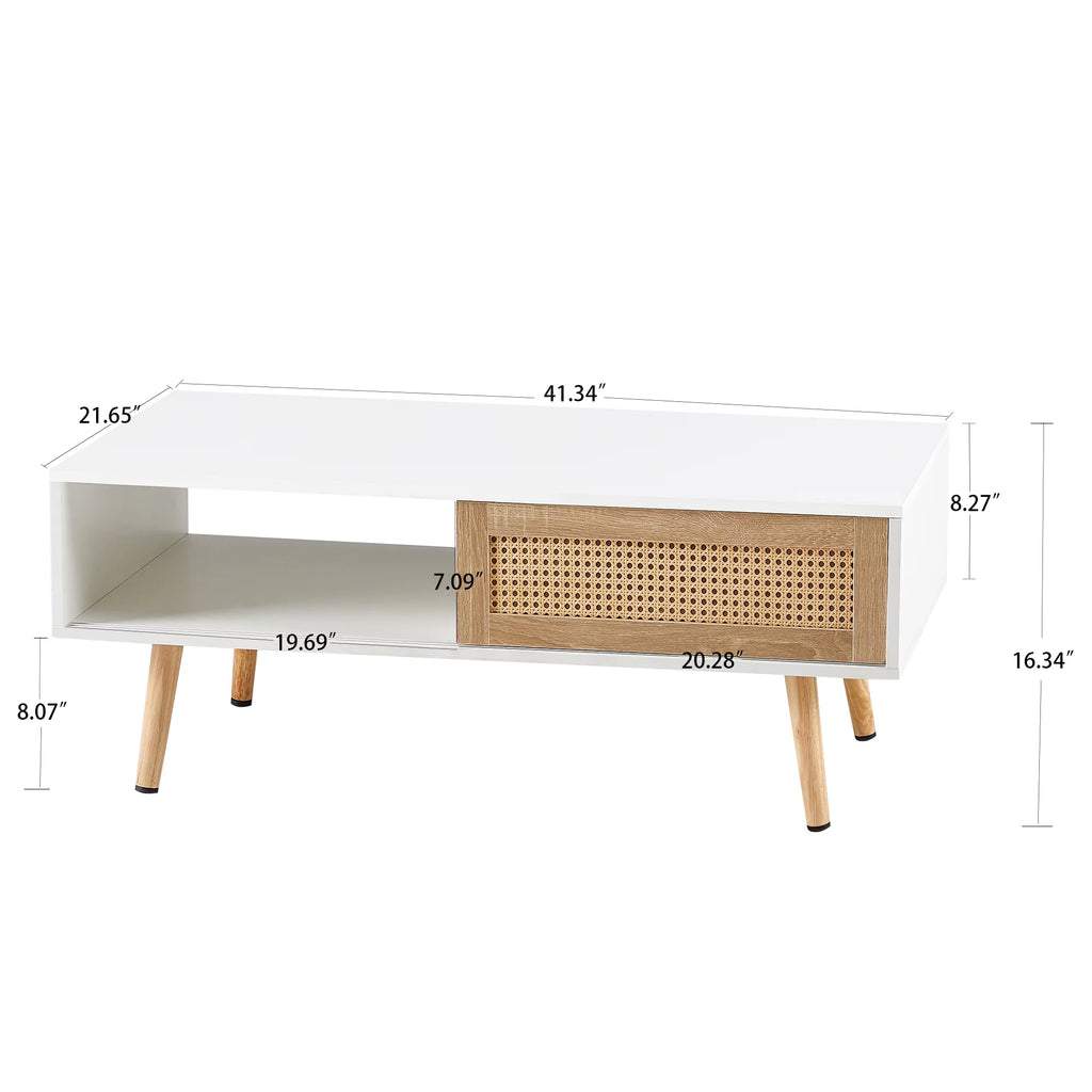 41.34" Rattan Coffee Table with Sliding Door Storage U2910