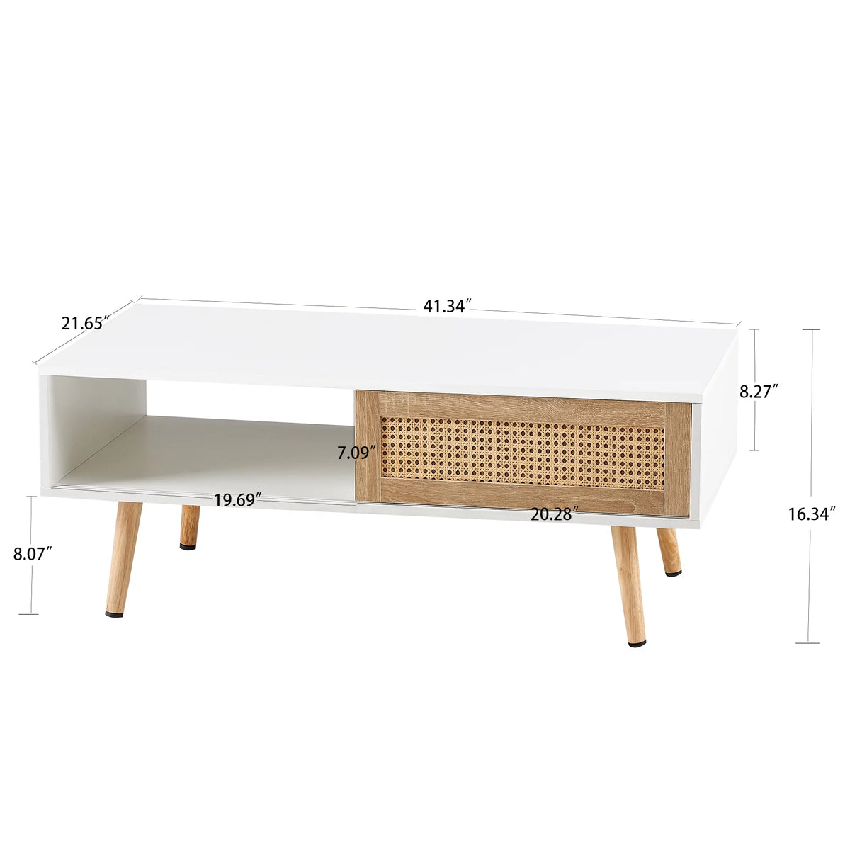 41.34" Rattan Coffee Table with Sliding Door Storage U2910