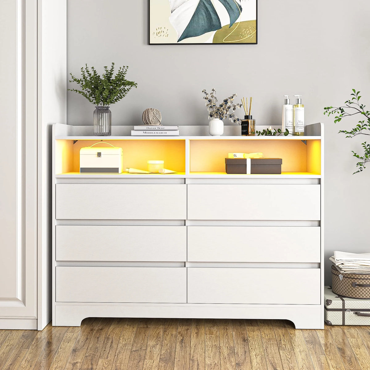 White 6 Drawer Dresser L8822