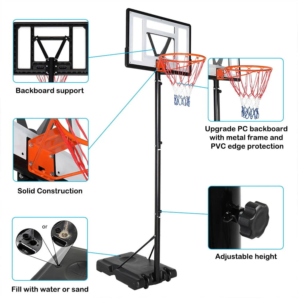 8ft-10ft Portable Basketball Hoop System with Wheels N137