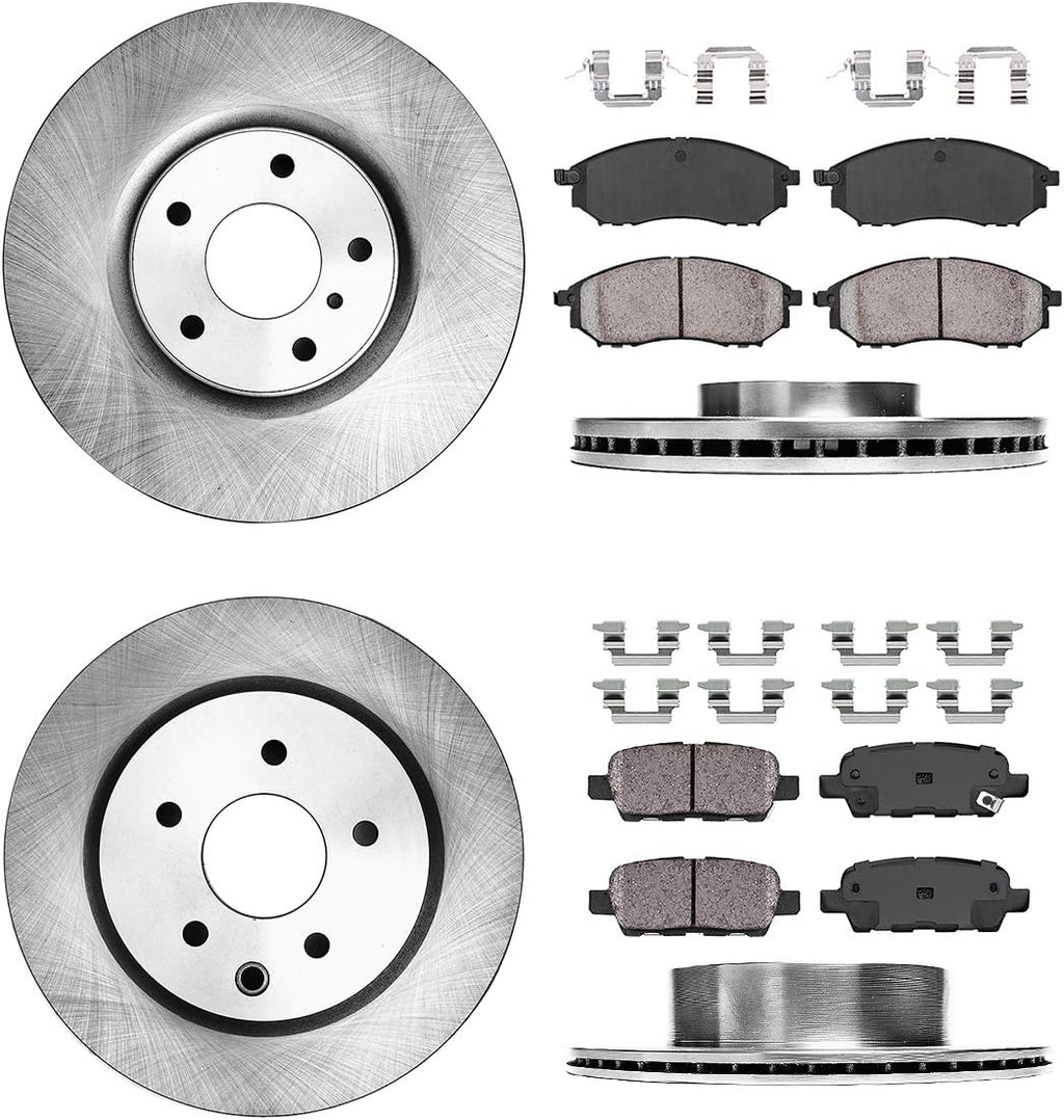 Front and Rear Brake Rotors + Brake Pads + Clips L7967