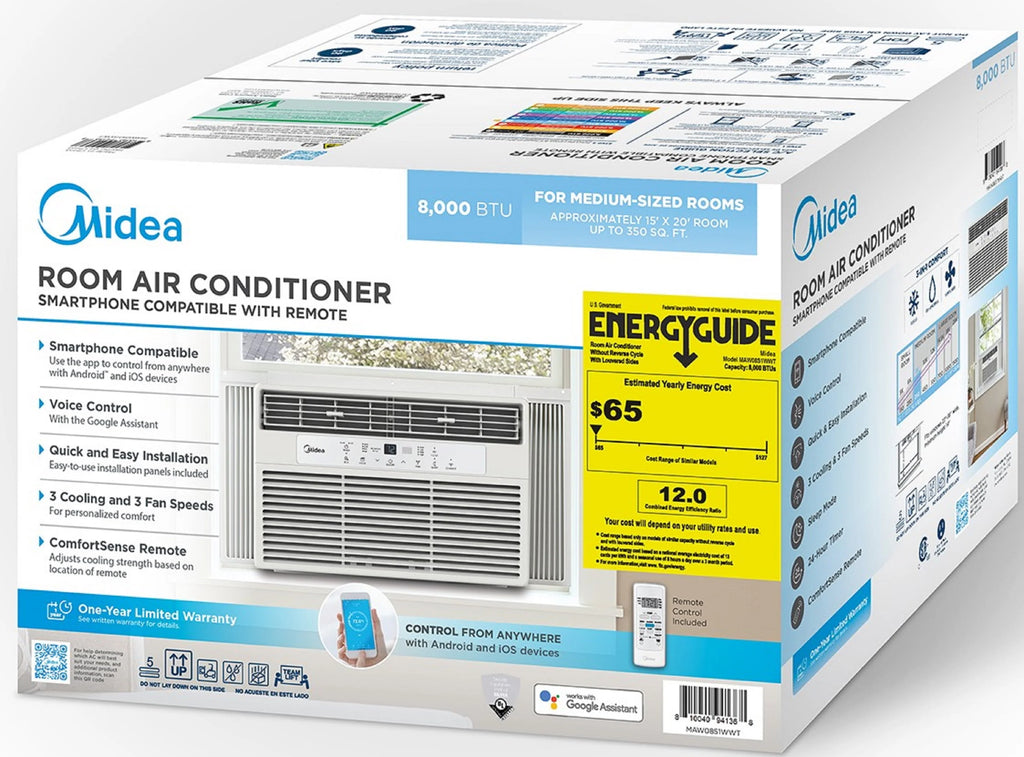 8,000 BTU 115V Smart Window Air Conditioner with Remote, White J510