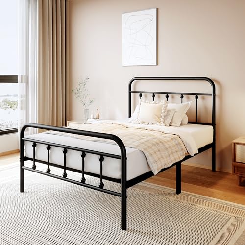 Full Size Black Metal Platform Bed Frame with Headboard and Footboard C8189