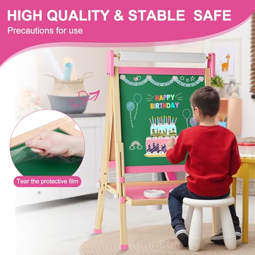 Adjustable Wooden Kids Art Easel with White Board and Chalk Board J30616