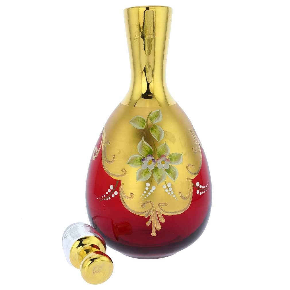 Murano Glass Decanter Set with 6 Wine Glasses 24K Gold Red E999350