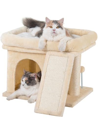 Beige Cat Tree Tower with Perch and Scratching Post Q8630