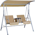 2 Person Covered Swing with Canopy, Table and Storage Console, Beige W877