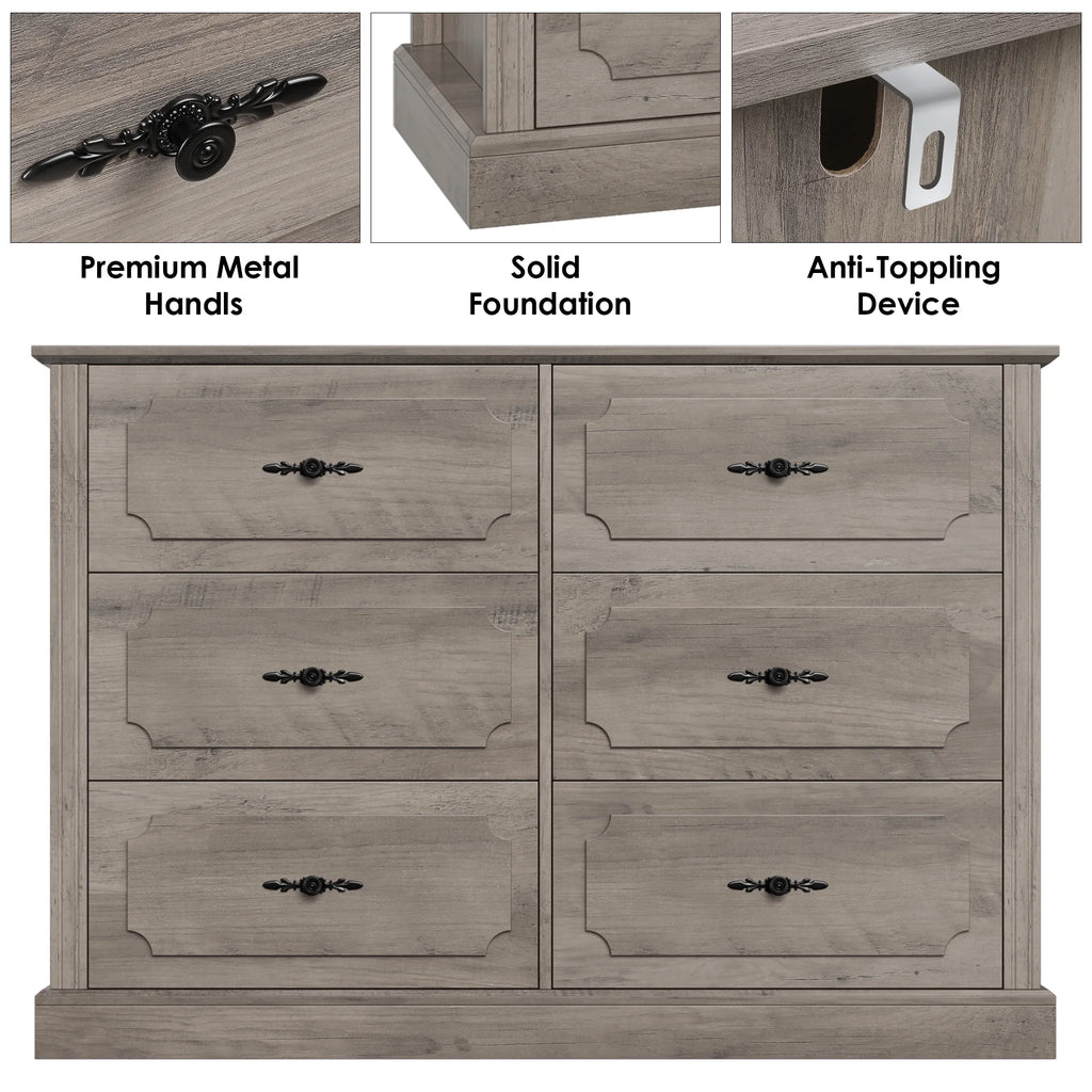 White 6 Drawer Wood Dresser D5798