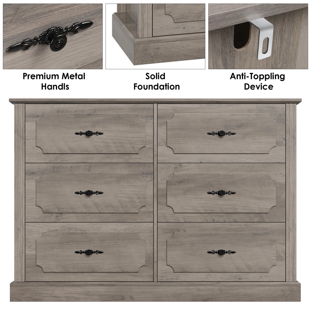 White 6 Drawer Wood Dresser D5798