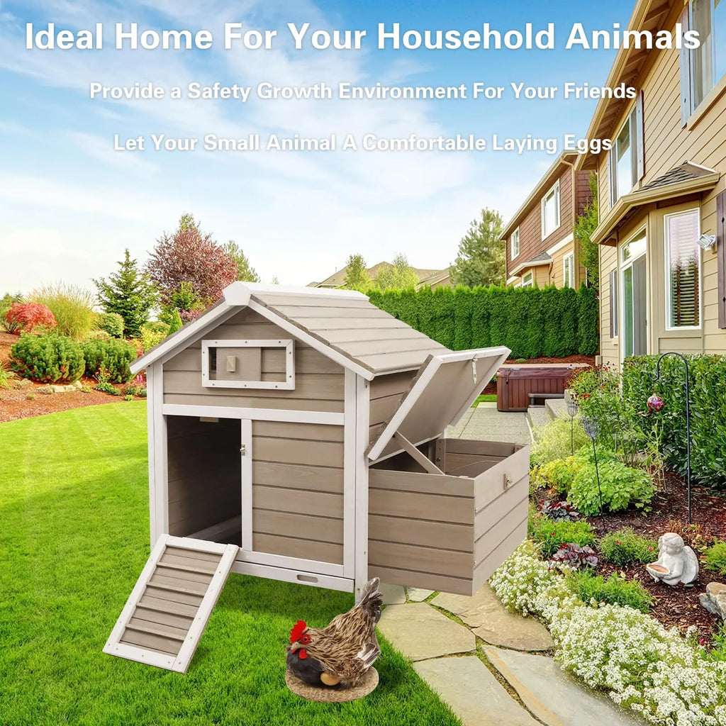 Grey Wooden Chicken Coop with Nesting Box and Ramp P539633