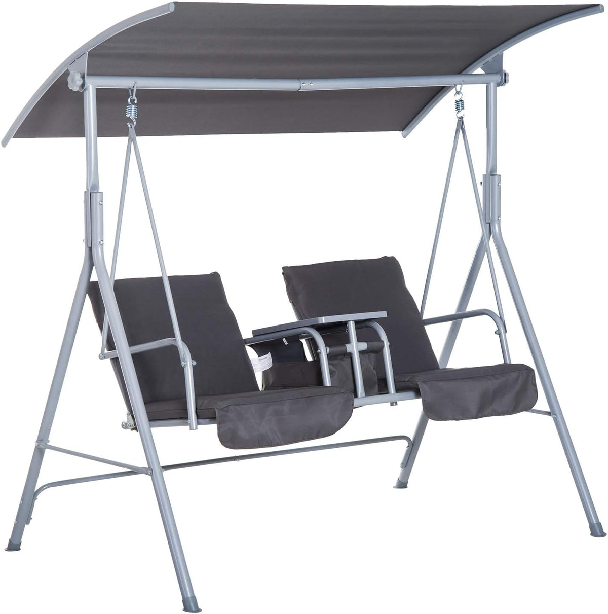2 Person Covered Swing with Canopy, Table and Storage Console, Beige W877