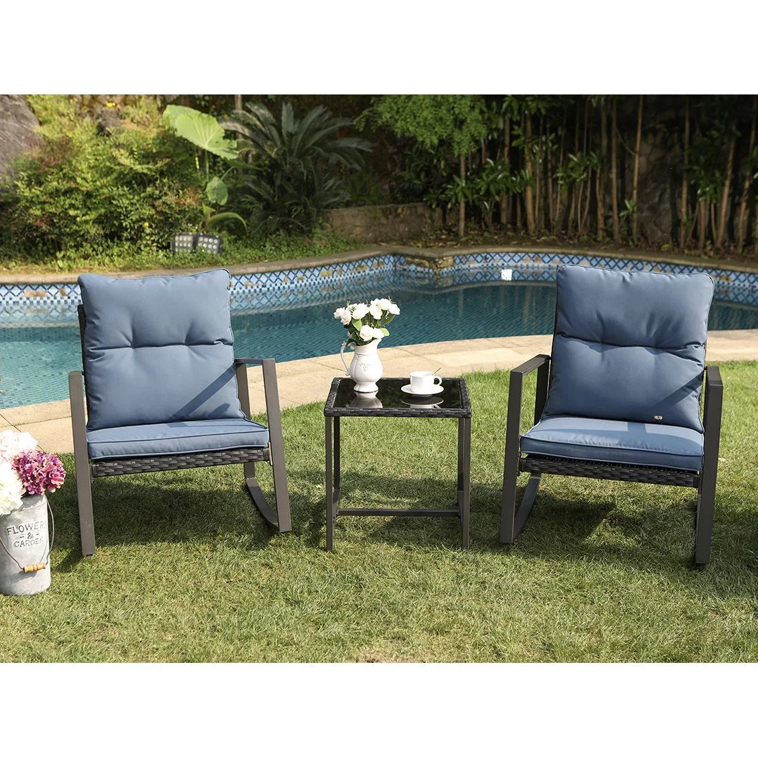 3 Piece Metal Bistro Set with Beige Cushions V511