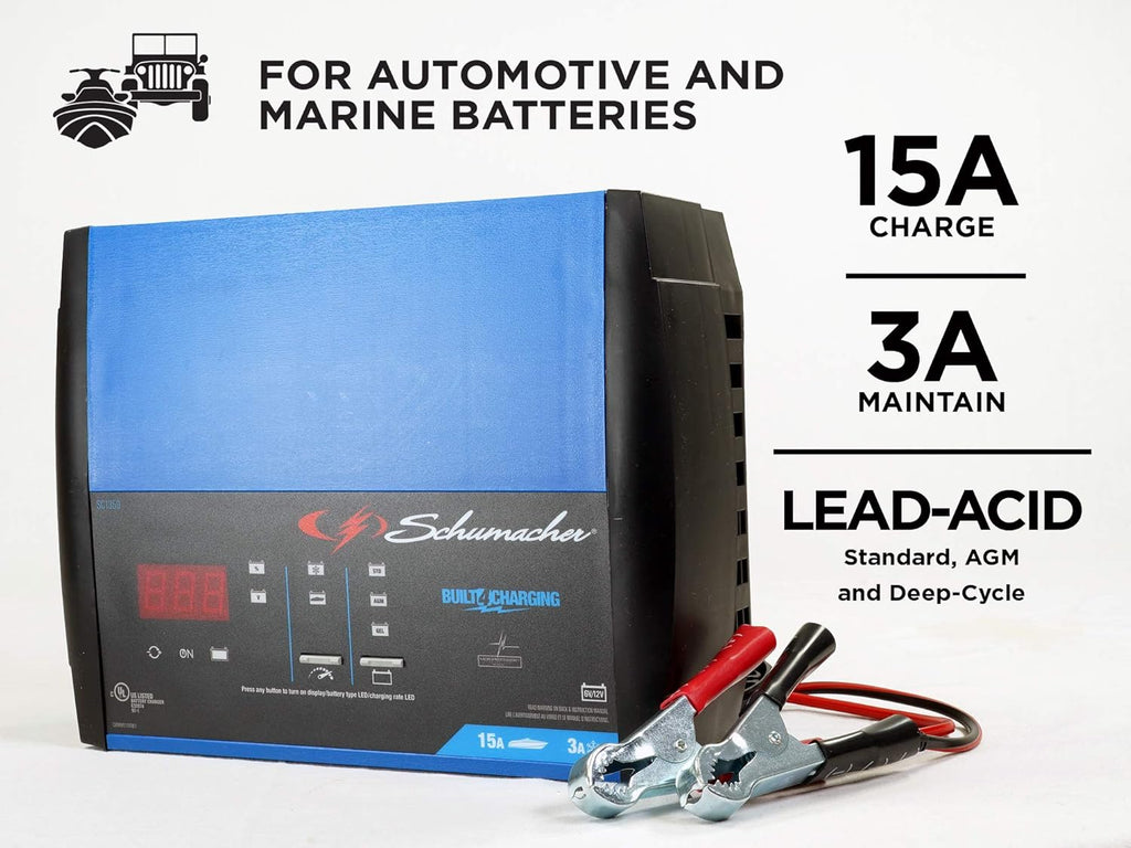 Fully Automatic 15 Amp 3 Amp 6V 12V Battery Charger Maintainer and Auto Desulfator M13266