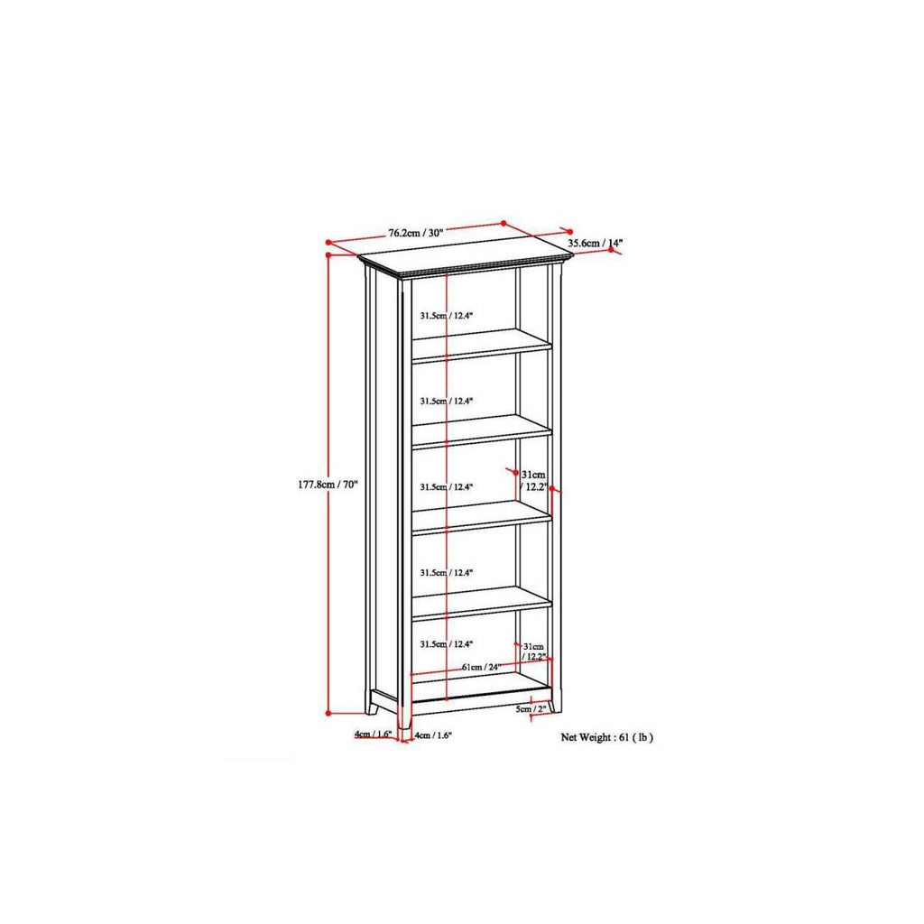 White 5 Shelf Solid Wood Bookcase L30090