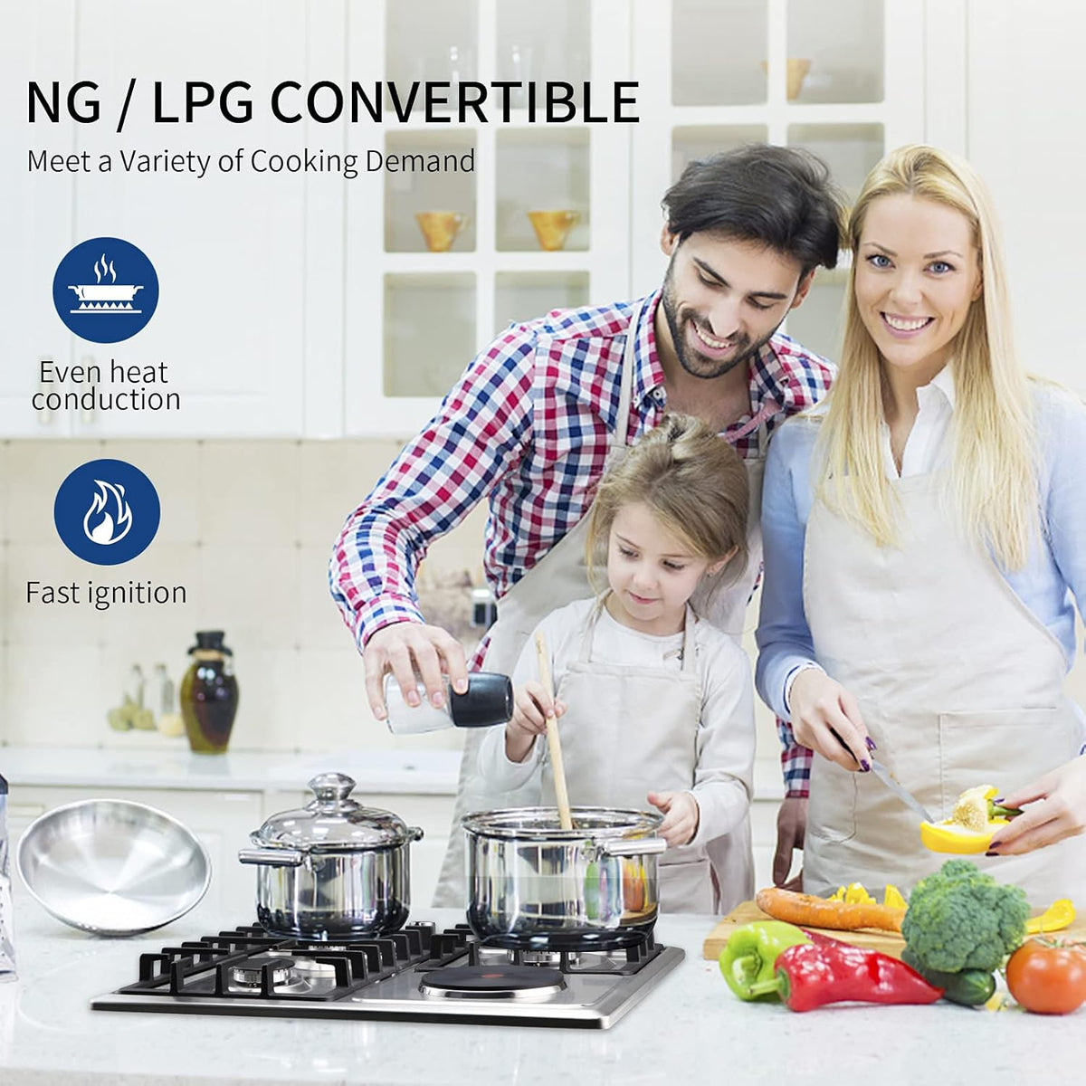 24 Inch 3 Burner Gas Cooktop Stainless Steel I7904