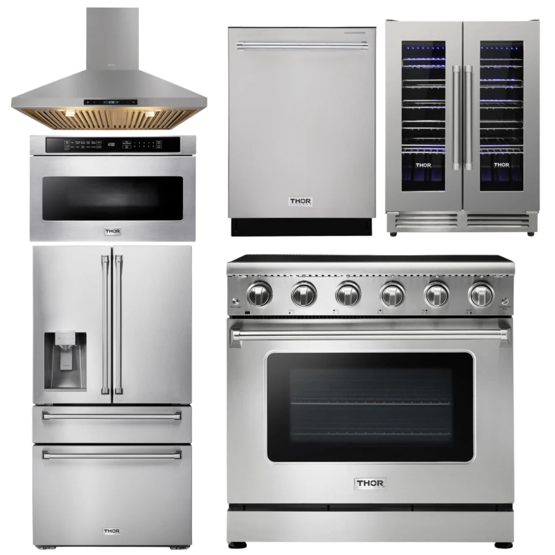 36 Electric Range, Range Hood, Microwave, Refrigerator, Dishwasher, Wine Cooler I4734