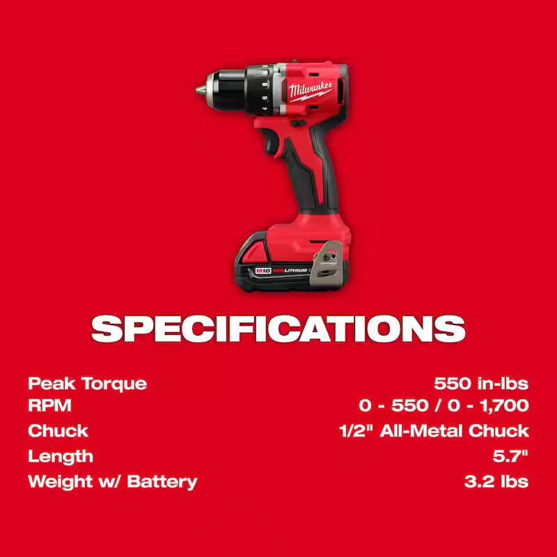 18V Brushless Cordless 1/2 in. Compact Drill/Driver Kit with 45-Piece Screwdriver Bit Set X490104