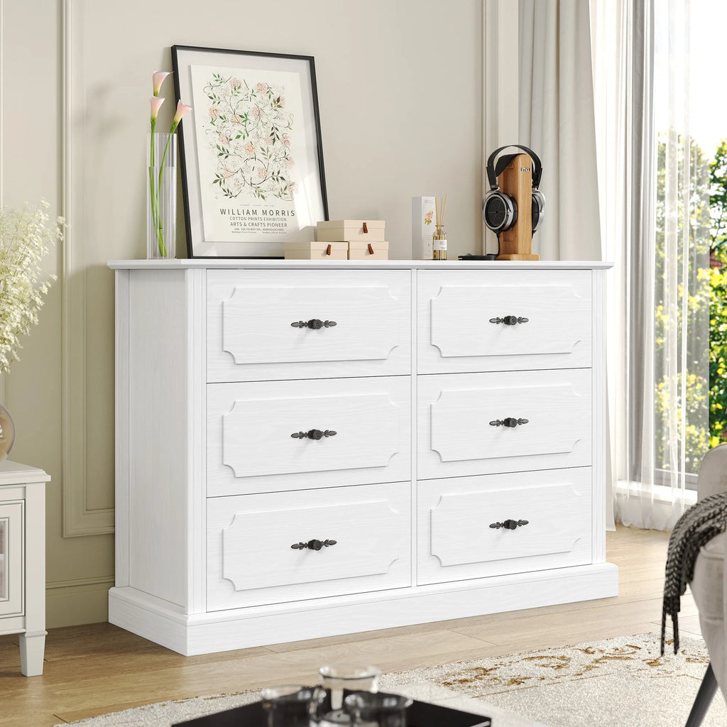 White 6 Drawer Wood Dresser D5798