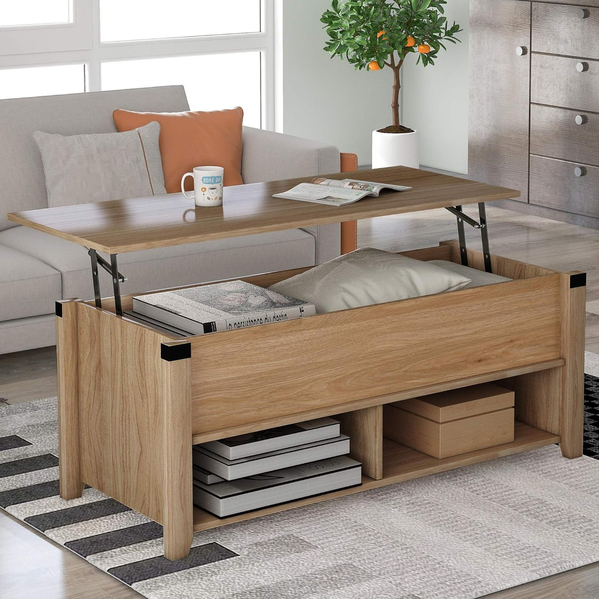 Gray Wood Coffee Table with Drawer and Storage Shelf H991432