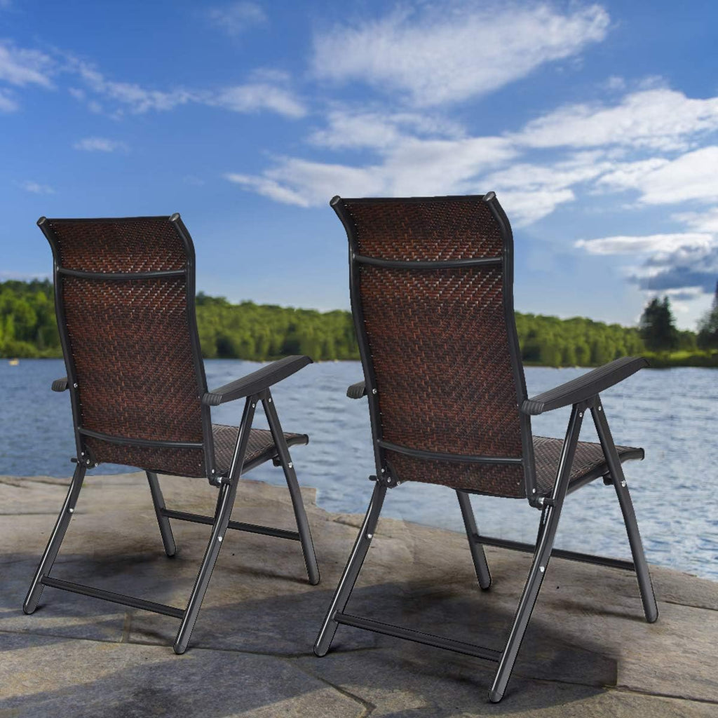2 Piece Rattan Folding Reclining Chair with Adjustable Backrest M20759