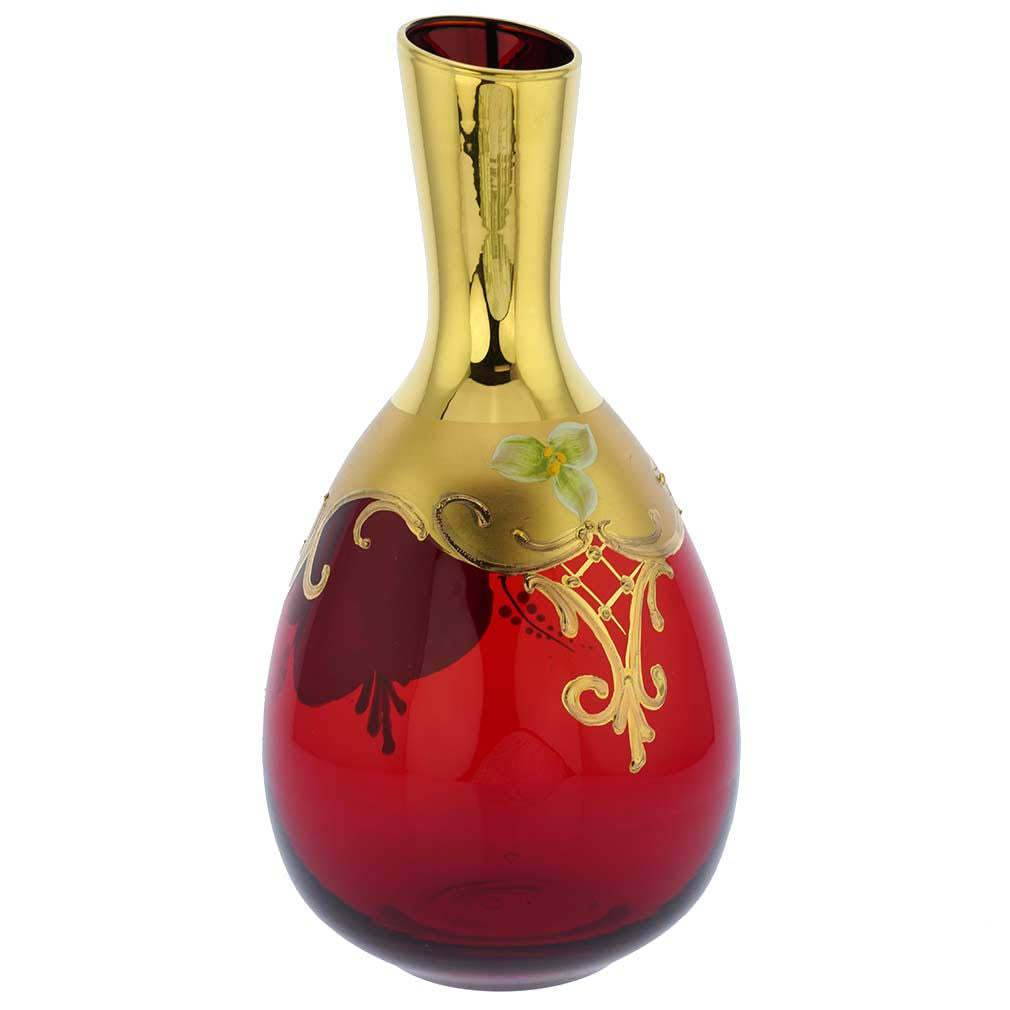 Murano Glass Decanter Set with 6 Wine Glasses 24K Gold Red E999350