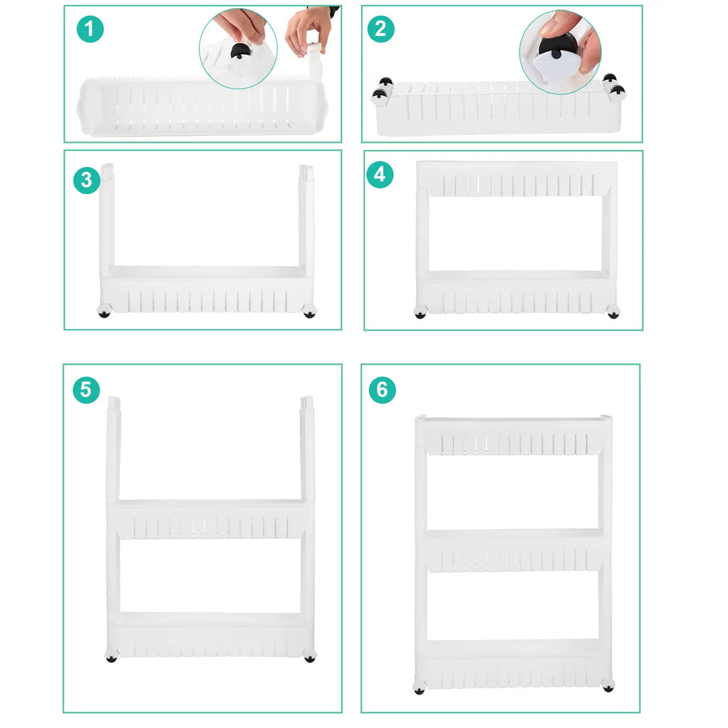 3 Tiers Slim Cart Narrow Space Shelf White X64521
